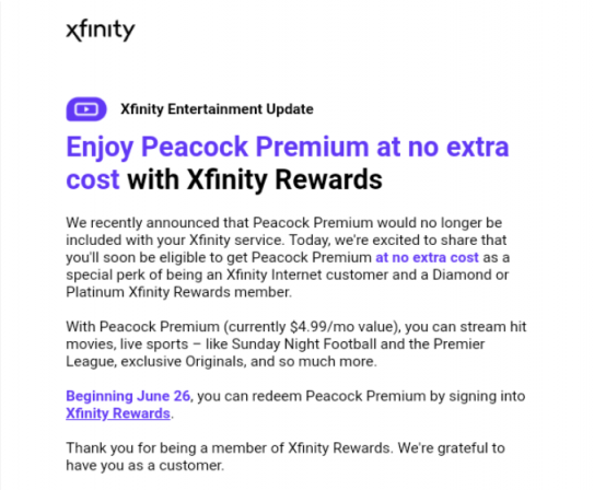 Comcast to End Peacock Premium Free Promotion for Xfinity Customers